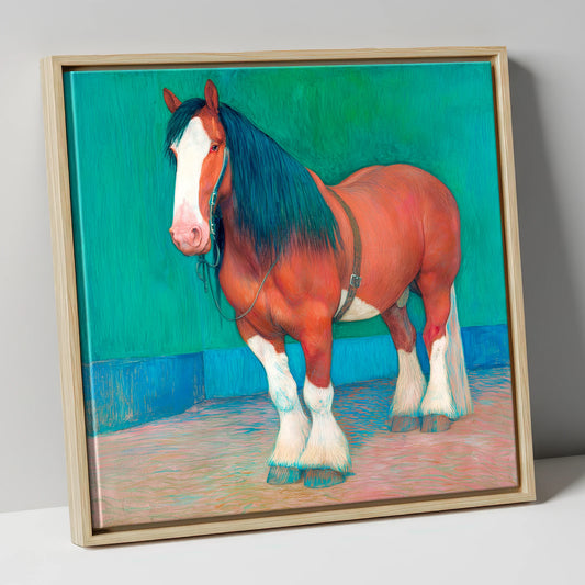 Chestnut Heavy Horse on Emerald horse breed canvas wall art in natural frame