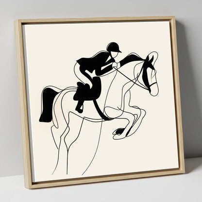 Grace in Flight show jumping horse canvas wall art in natural frame