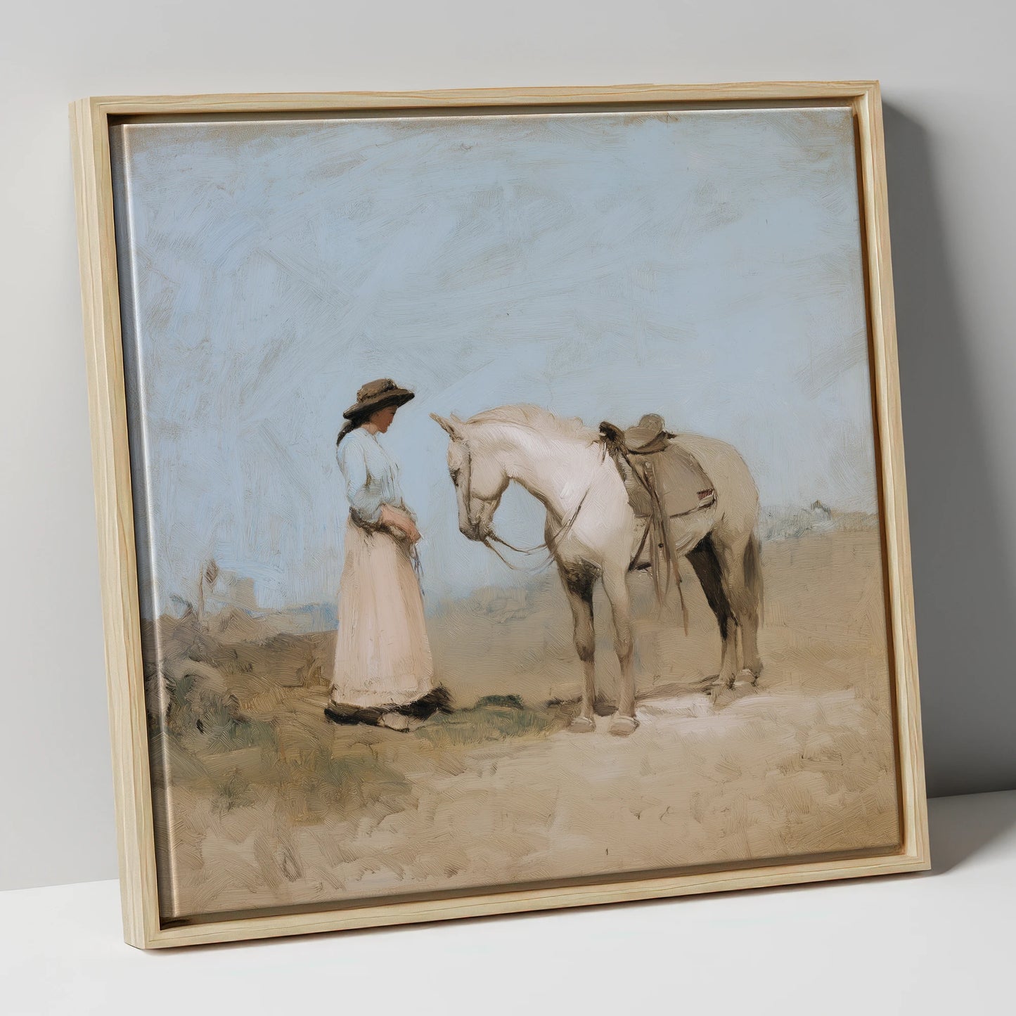 The Unspoken Bond horse & rider canvas wall art in natural frame