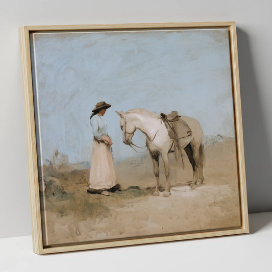 The Unspoken Bond horse & rider canvas wall art in natural frame