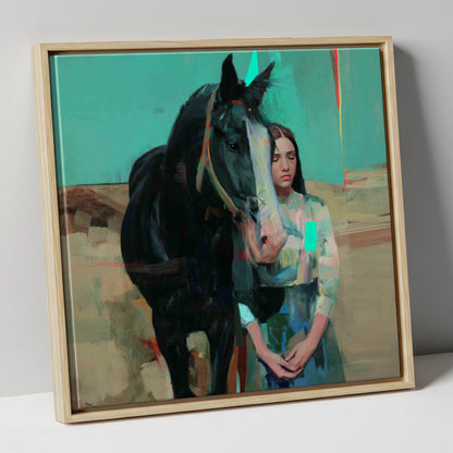 The Quiet Bond horse & rider canvas wall art in natural frame