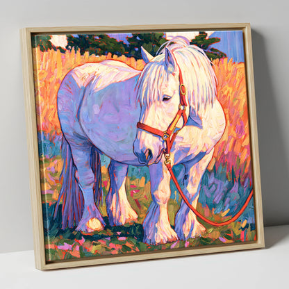 Feathered Cob in Vibrant Light horse breed canvas wall art in natural frame