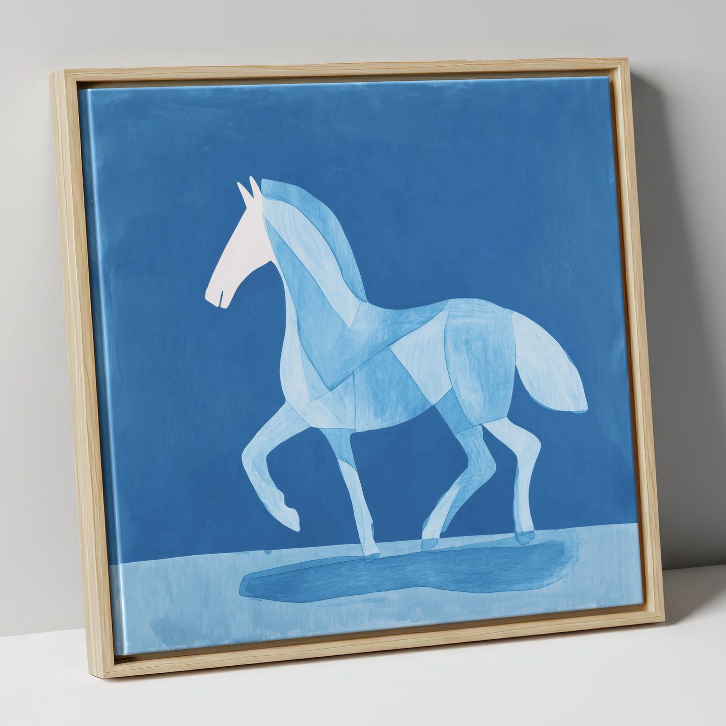 Ice Blue Cadence horse breed canvas wall art in natural frame