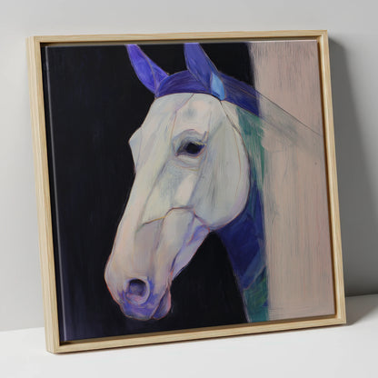 Echoes of Indigo horse portrait canvas wall art in natural frame