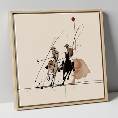 Polo Dynamics polo horse canvas wall art in natural frame