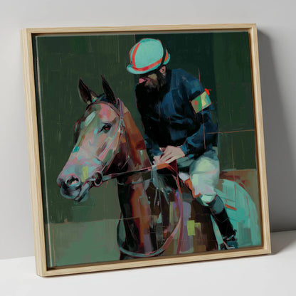 Quiet Intensity racing horse canvas wall art in natural frame