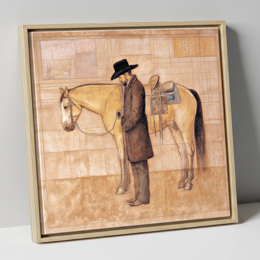 The Quiet Bond western horse canvas wall art in natural frame