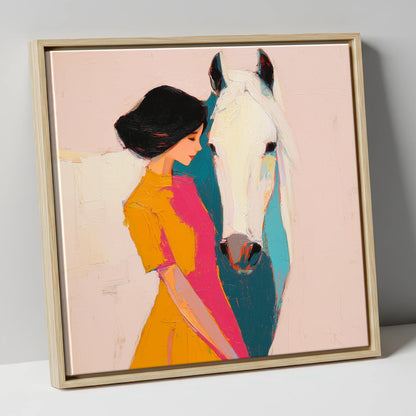 Vibrant Harmony horse & rider canvas wall art in natural frame