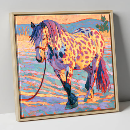 Colourful Appaloosa in Sunset Light horse breed canvas wall art in natural frame