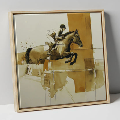 Airborne in Sepia show jumping horse canvas wall art in natural frame
