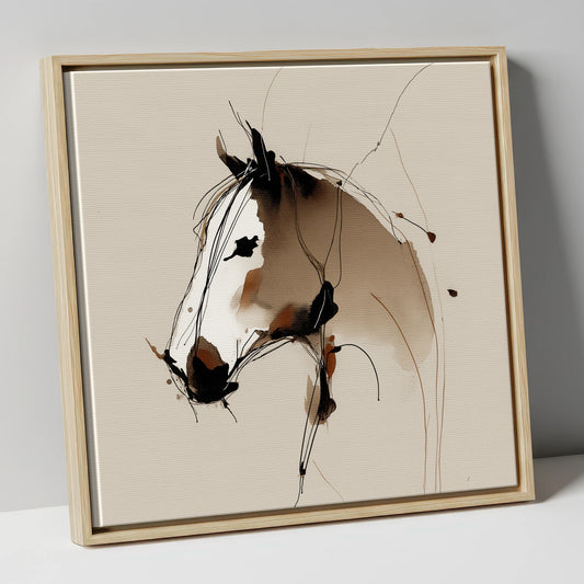 Sepia Equine Spirit horse portrait canvas wall art in natural frame