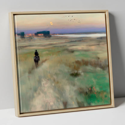 Twilight Hack horse landscape canvas wall art in natural frame