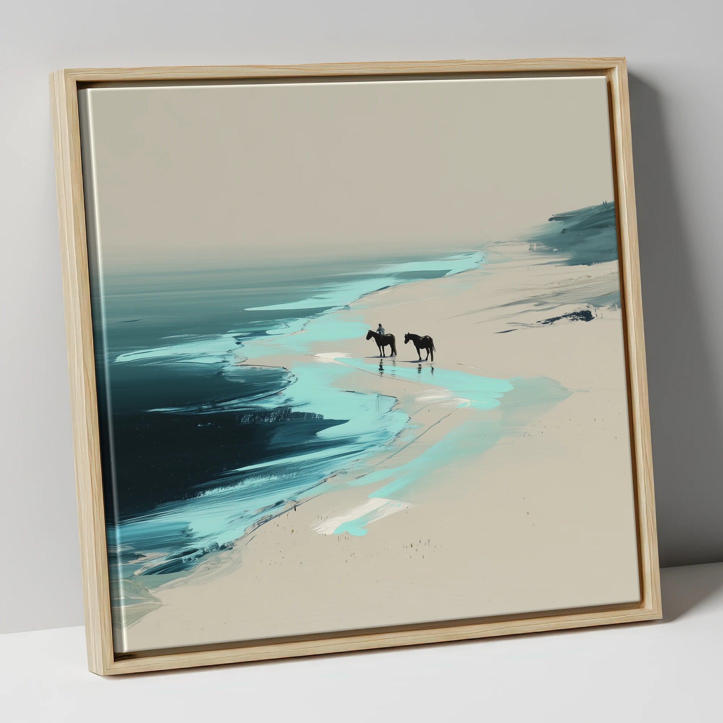 Edge of the Tide horse landscape canvas wall art in natural frame