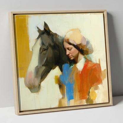 Unspoken Bond horse & rider canvas wall art in natural frame