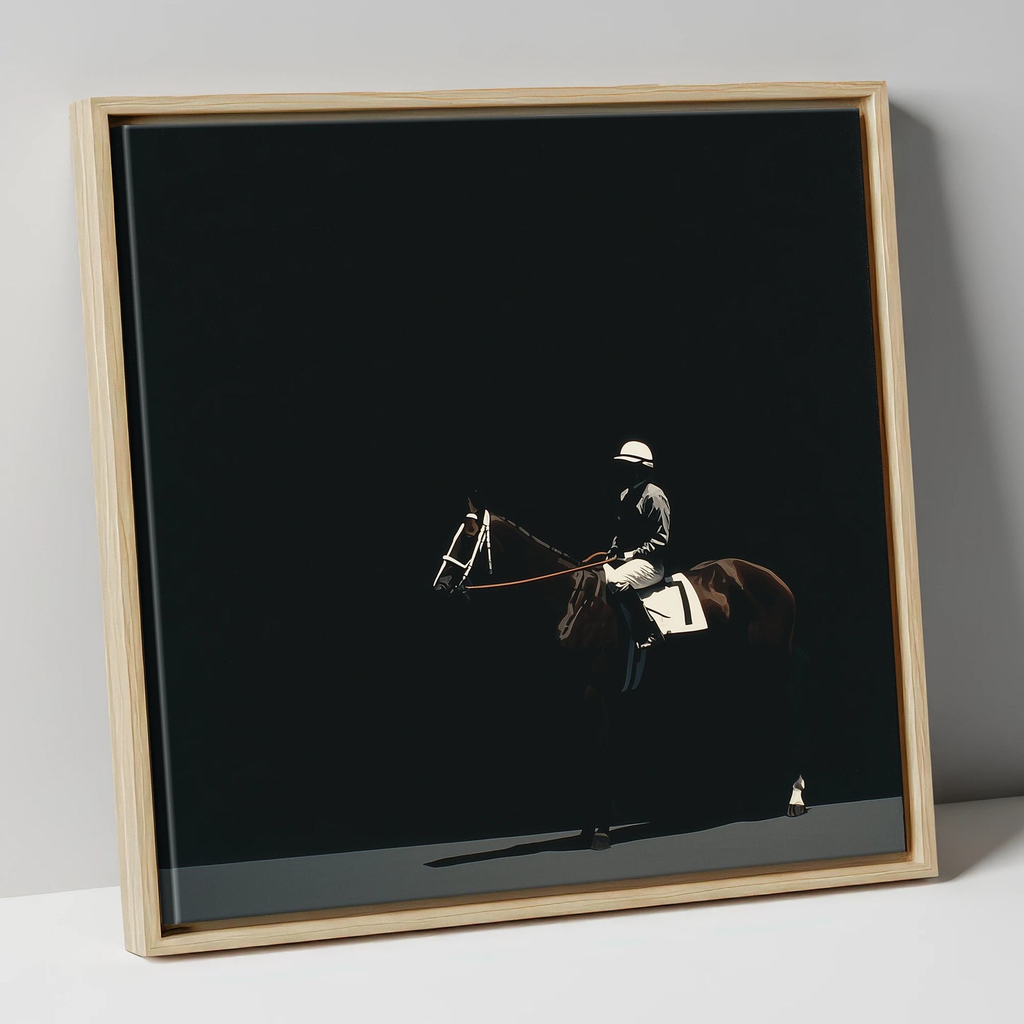 The Quiet Contender racing horse canvas wall art in natural frame
