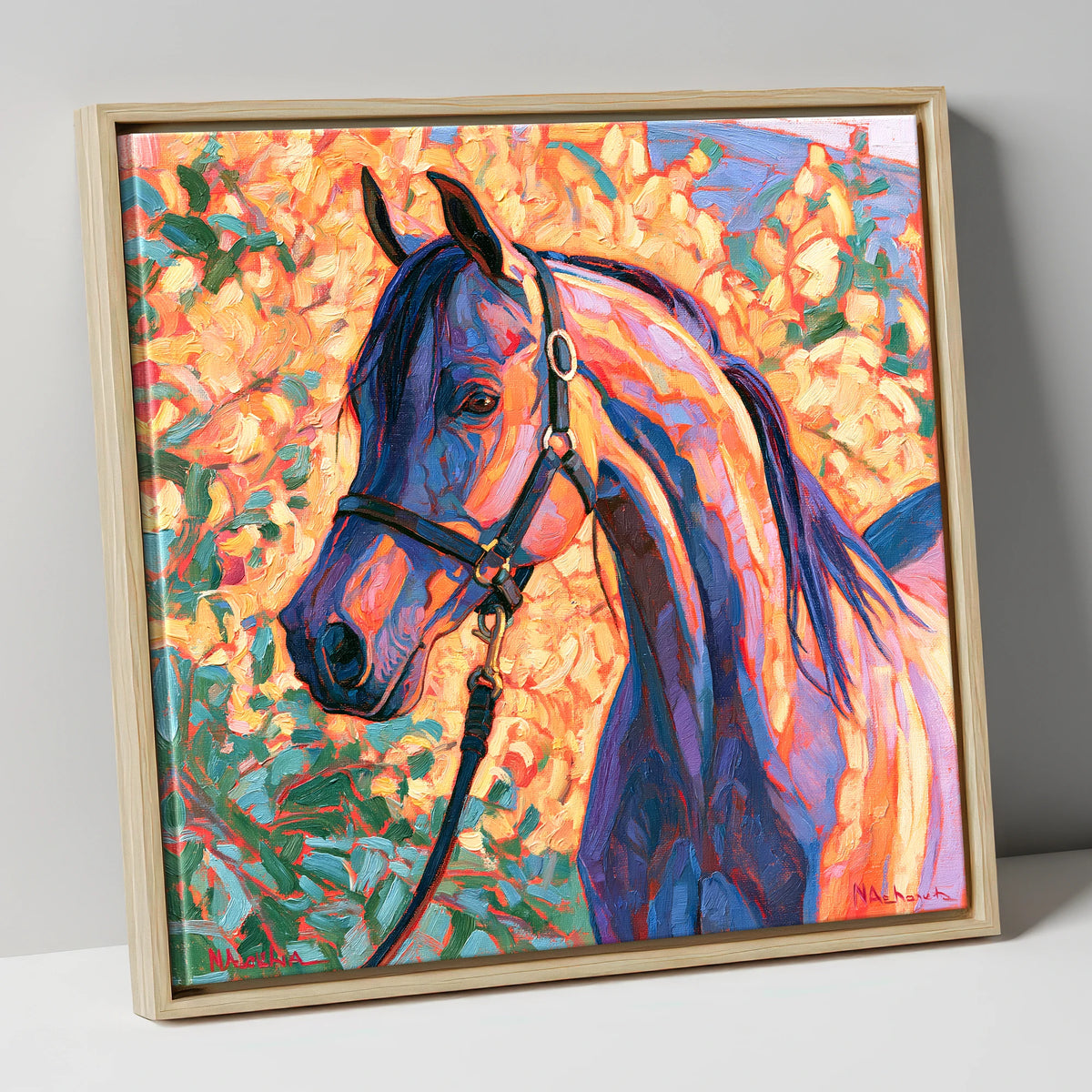 Arabian Horse in Vibrant Colours horse breed canvas wall art in natural frame