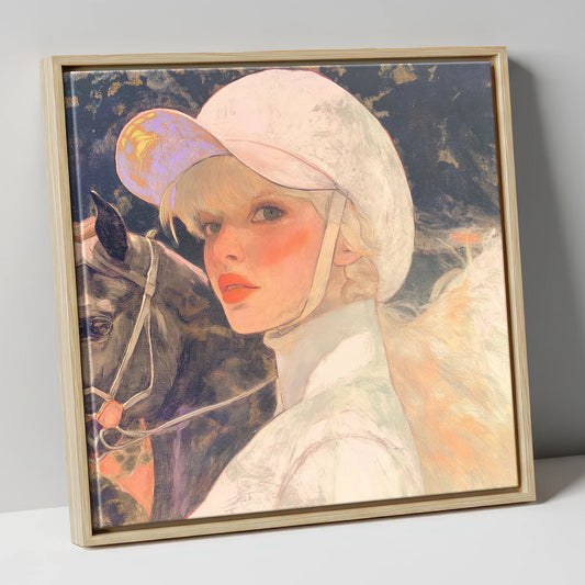 The Jockey's Gaze racing horse canvas wall art in natural frame