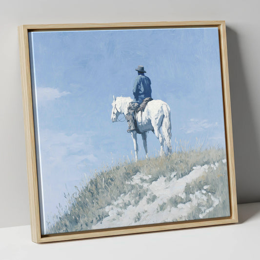 Solitude on the Ridge western horse canvas wall art in natural frame