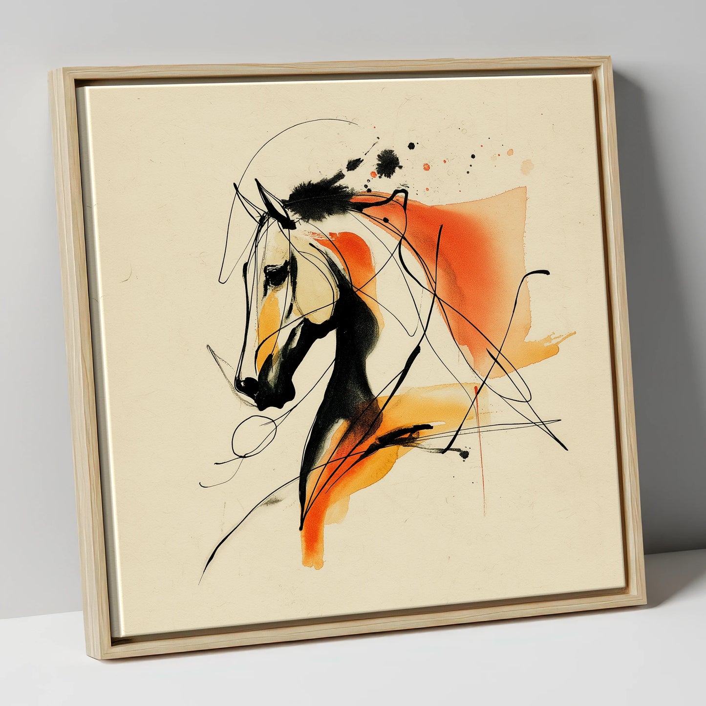 Dynamic Amber Silhouette horse breed canvas wall art in natural frame