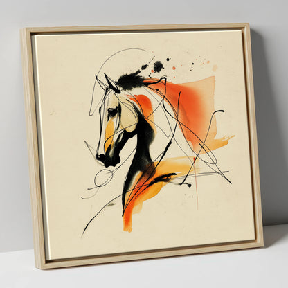 Dynamic Amber Silhouette horse breed canvas wall art in natural frame
