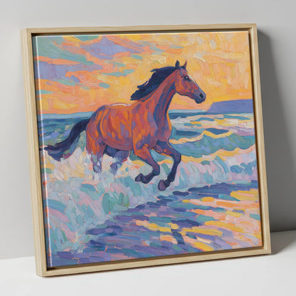Painted Tide Canter beach horse canvas wall art in natural frame