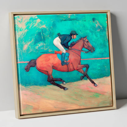 Rhythm in Emerald racing horse canvas wall art in natural frame