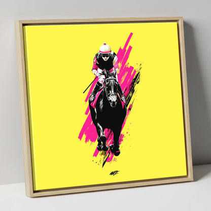 The Front Runner racing horse canvas wall art in natural frame