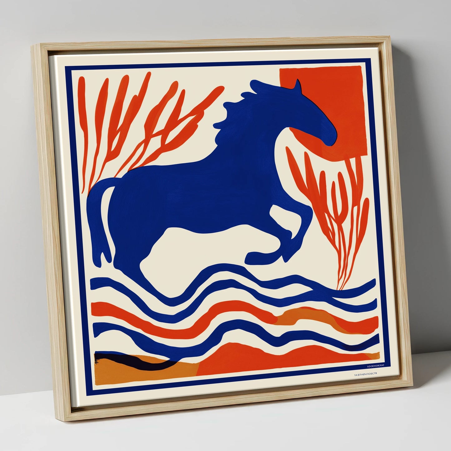The Cobalt Leap wild horses canvas wall art in natural frame