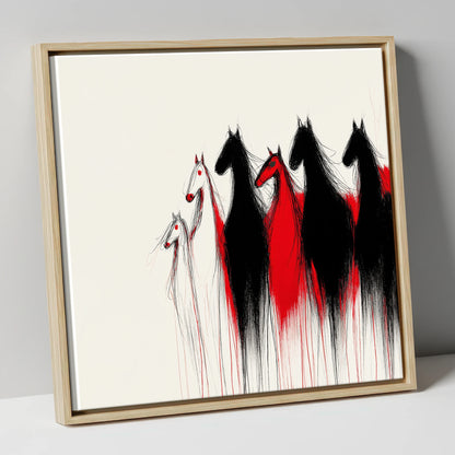 Crimson Herd Silhouettes wild horses canvas wall art in natural frame