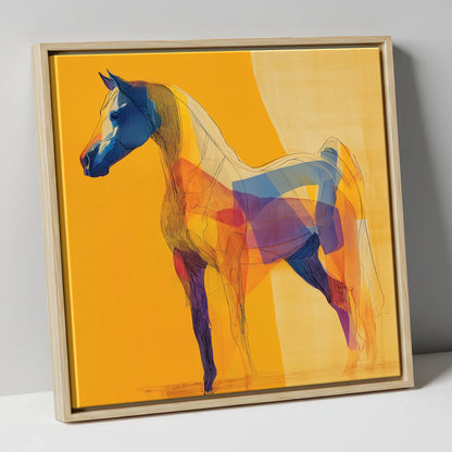 Prismatic Arabian Silhouette horse breed canvas wall art in natural frame