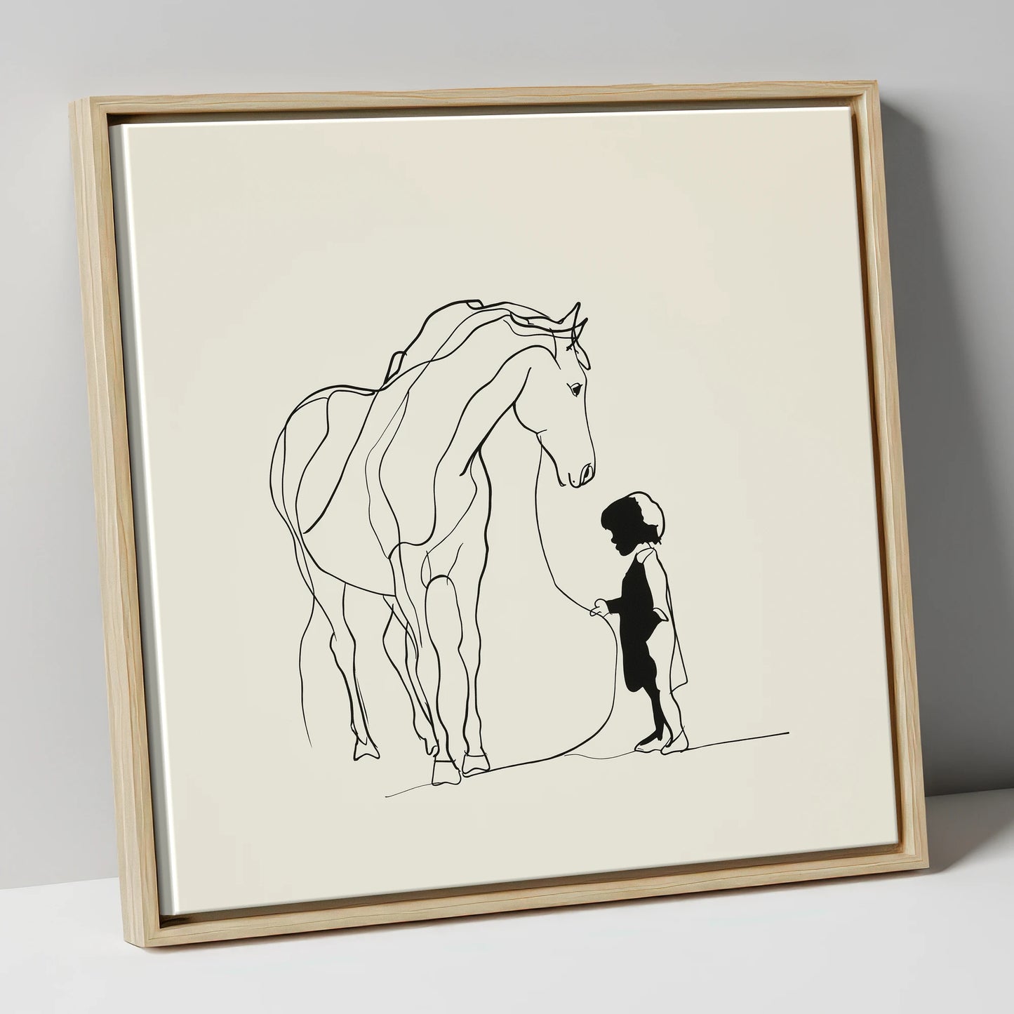 The Quiet Bond horse & rider canvas wall art in natural frame