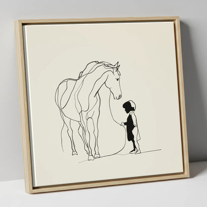 The Quiet Bond horse & rider canvas wall art in natural frame