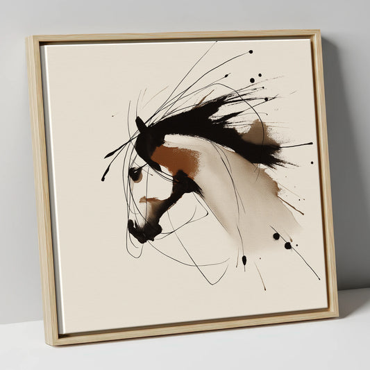 Ink Wash Equine Profile horse portrait canvas wall art in natural frame