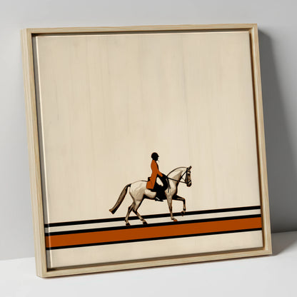 Precision in Burnt Orange dressage horse canvas wall art in natural frame