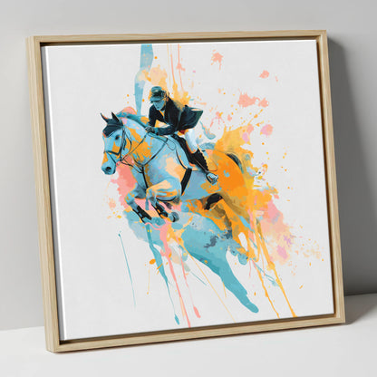 Airborne In Colour show jumping horse canvas wall art in natural frame