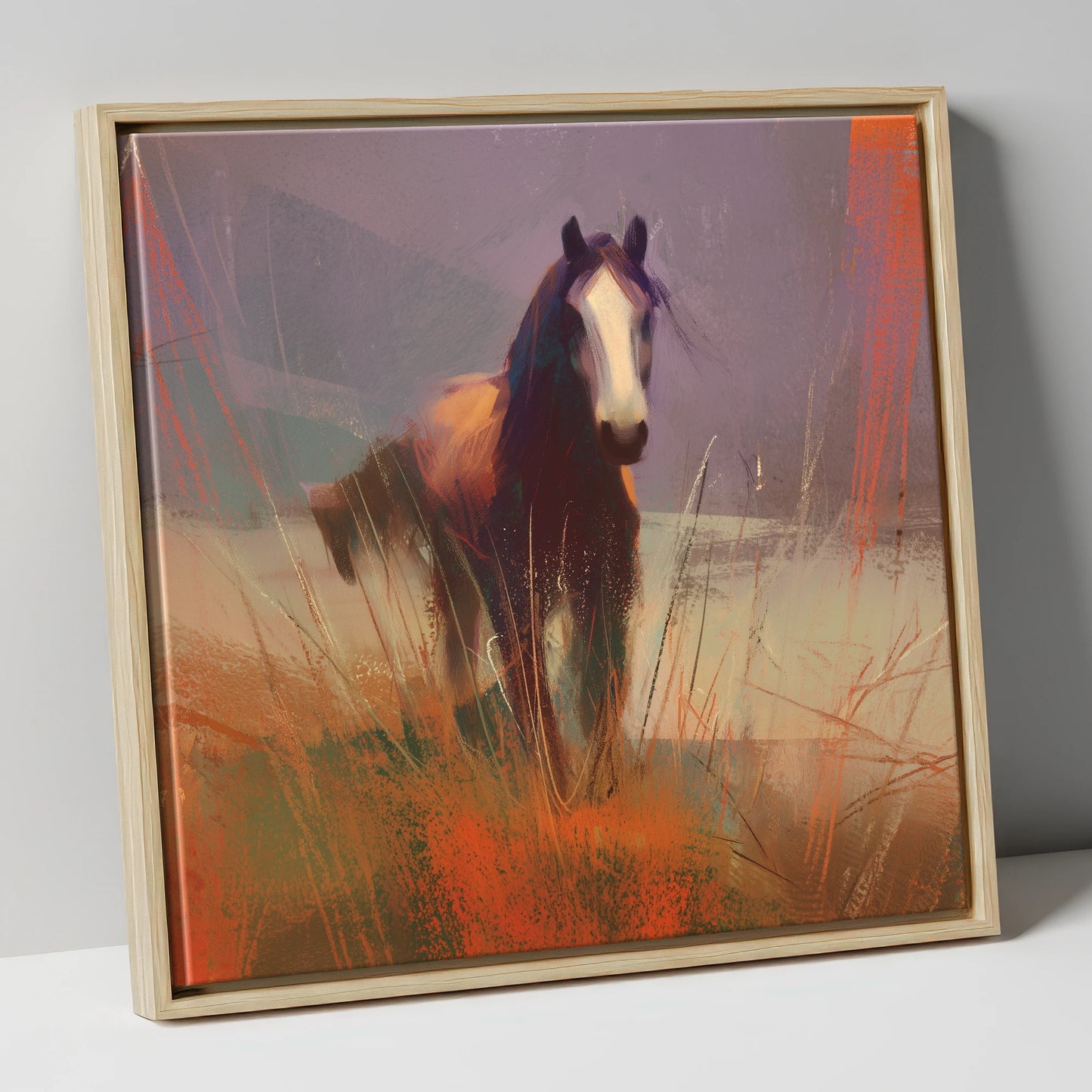 Autumn Sienna Portrait wild horses canvas wall art in natural frame