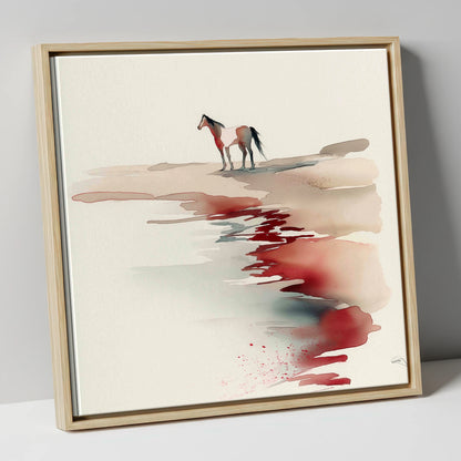 Crimson Horizon horse landscape canvas wall art in natural frame