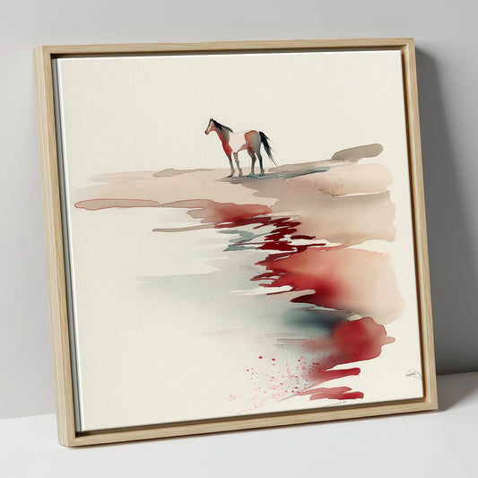 Crimson Horizon horse landscape canvas wall art in natural frame