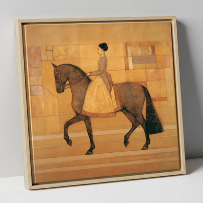 Golden Era Dressage dressage horse canvas wall art in natural frame