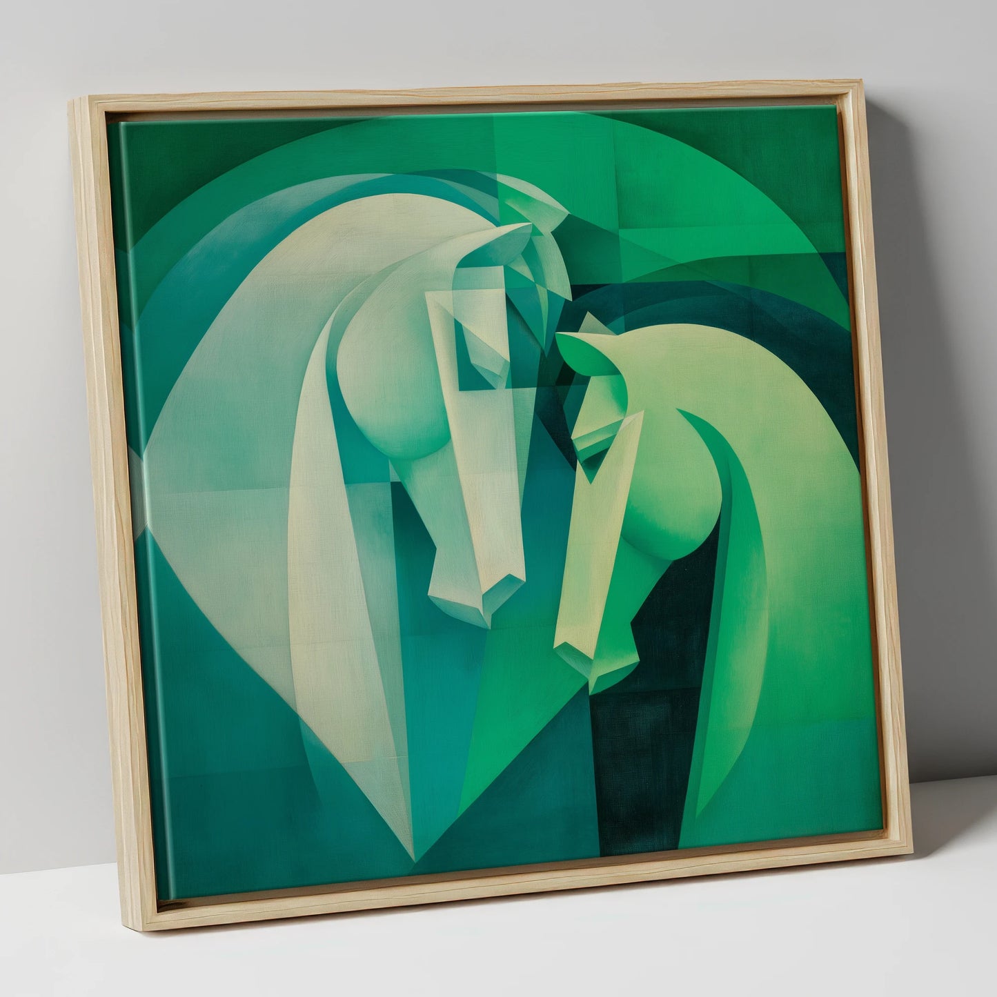 Verdant Harmony horse portrait canvas wall art in natural frame