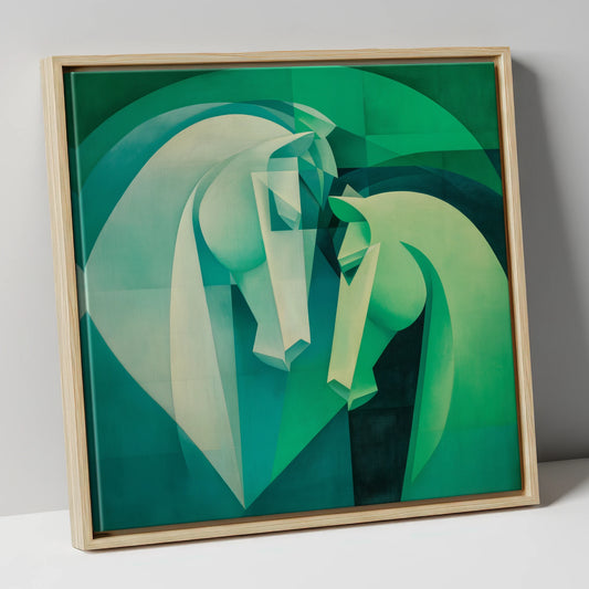 Verdant Harmony horse portrait canvas wall art in natural frame