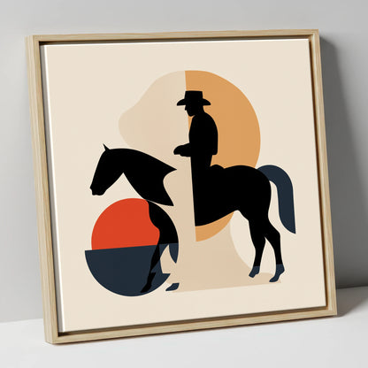 Mid-Century Western Rider western horse canvas wall art in natural frame