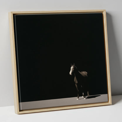 Midnight Solitude horse portrait canvas wall art in natural frame