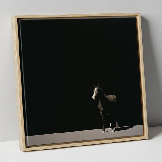 Midnight Solitude horse portrait canvas wall art in natural frame