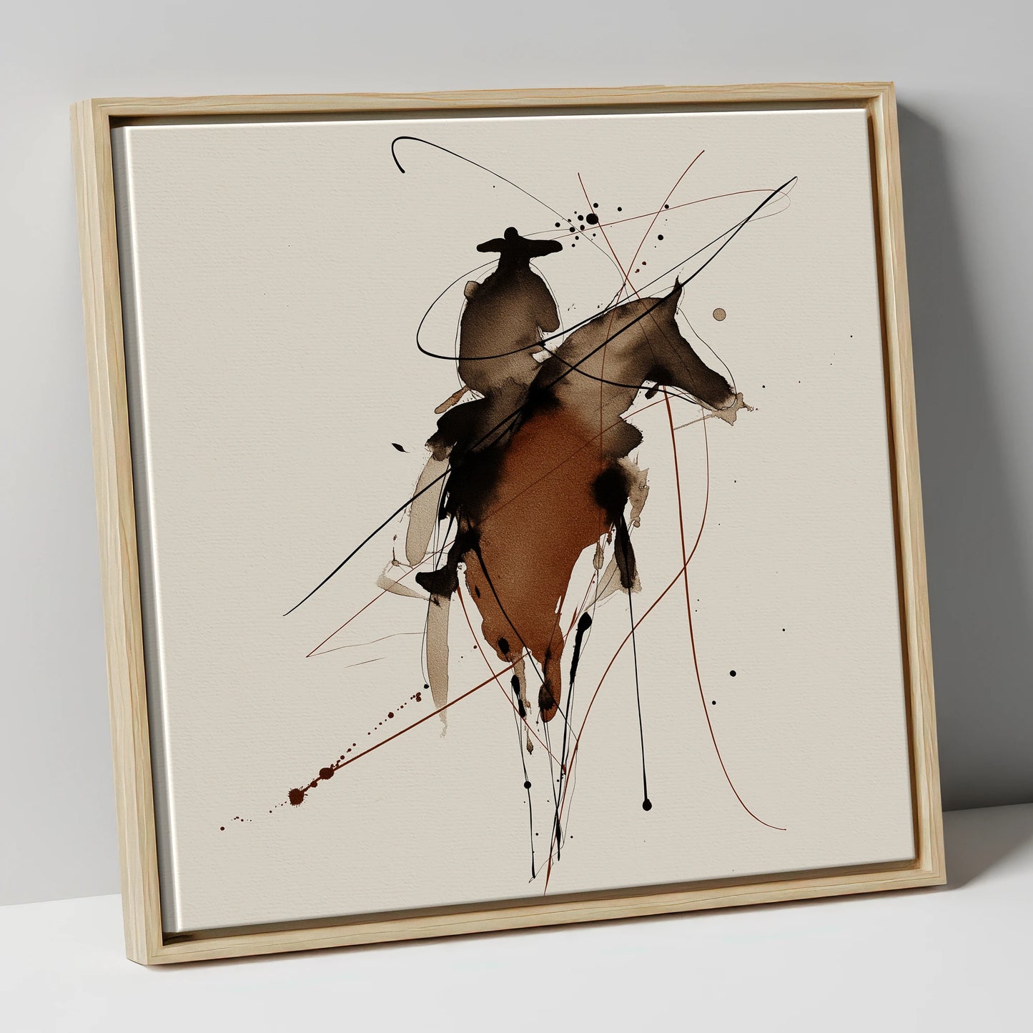 Shadows of the West western horse canvas wall art in natural frame