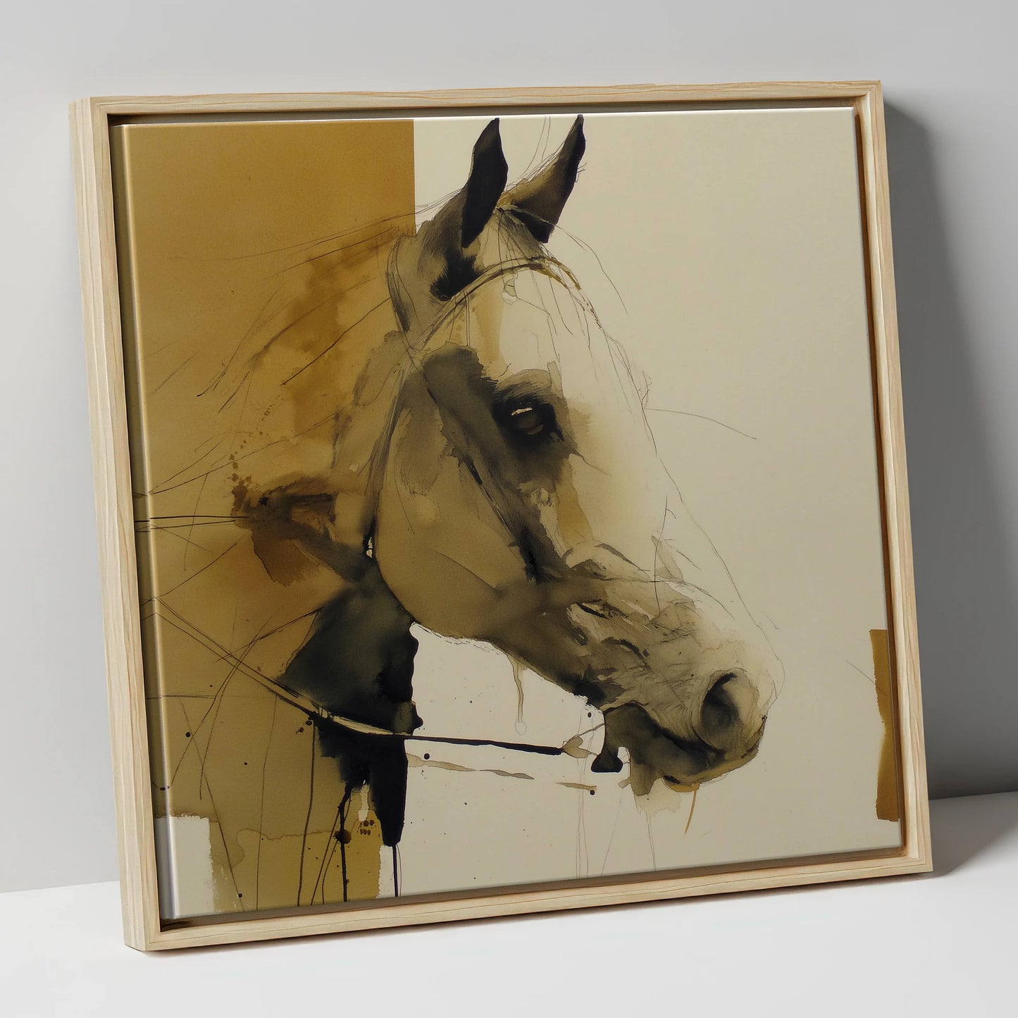 Sepia Wash Profile horse portrait canvas wall art in natural frame
