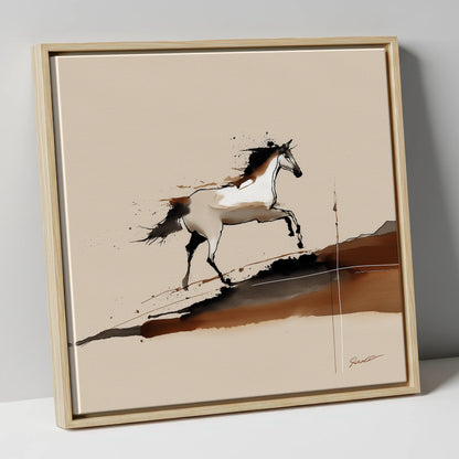 Earthen Canter wild horses canvas wall art in natural frame