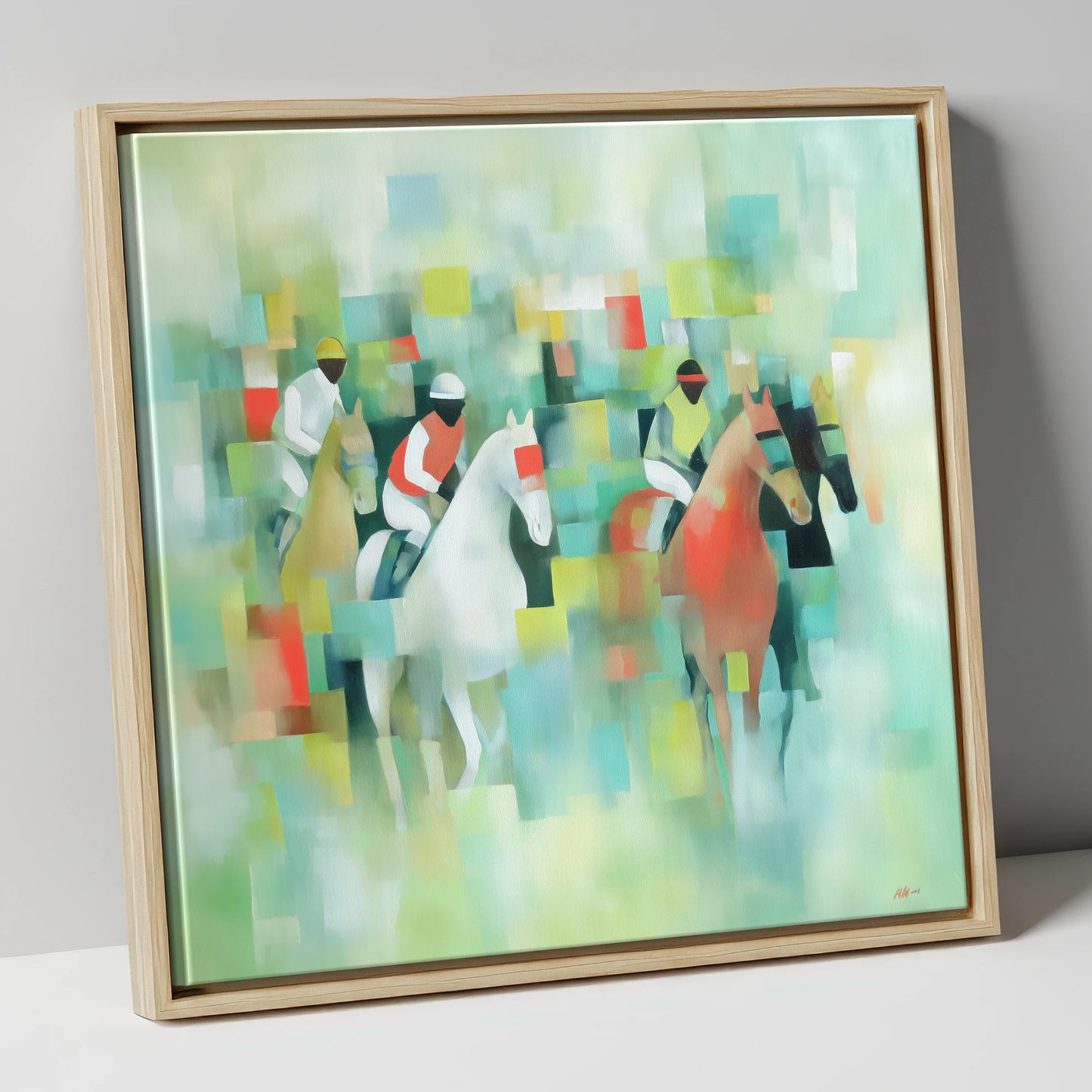 Prismatic Racing Silks racing horse canvas wall art in natural frame