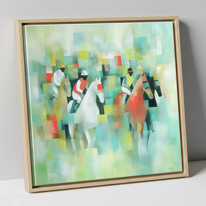 Prismatic Racing Silks racing horse canvas wall art in natural frame
