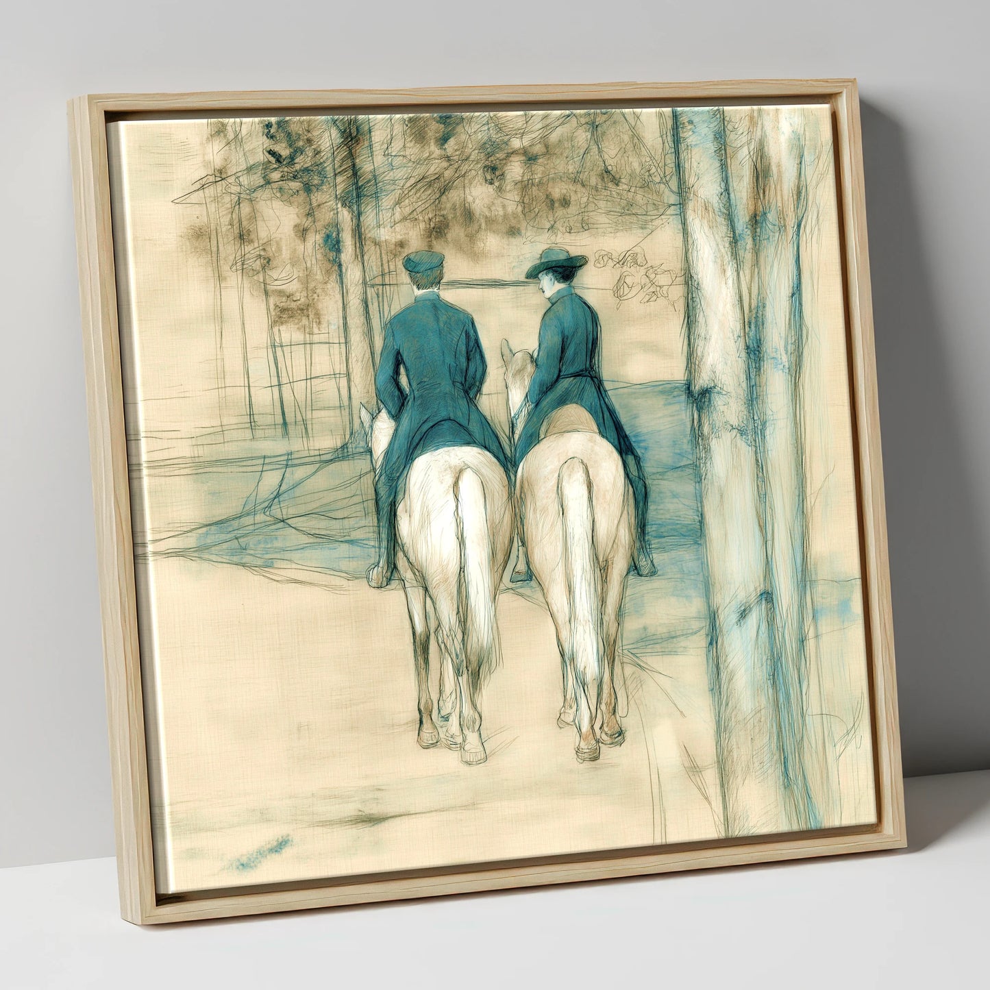 The Woodland Hack horse & rider canvas wall art in natural frame